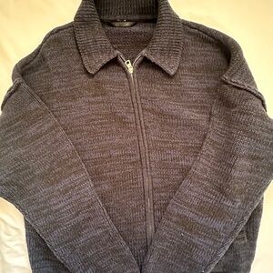 ALO Yoga Dark Blue Zip Up Sweater with Ribbed Cuffs